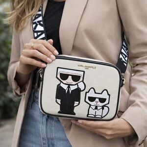 Karl Lagerfeld Black and Cream Crossbody Bag with Iconic Characters